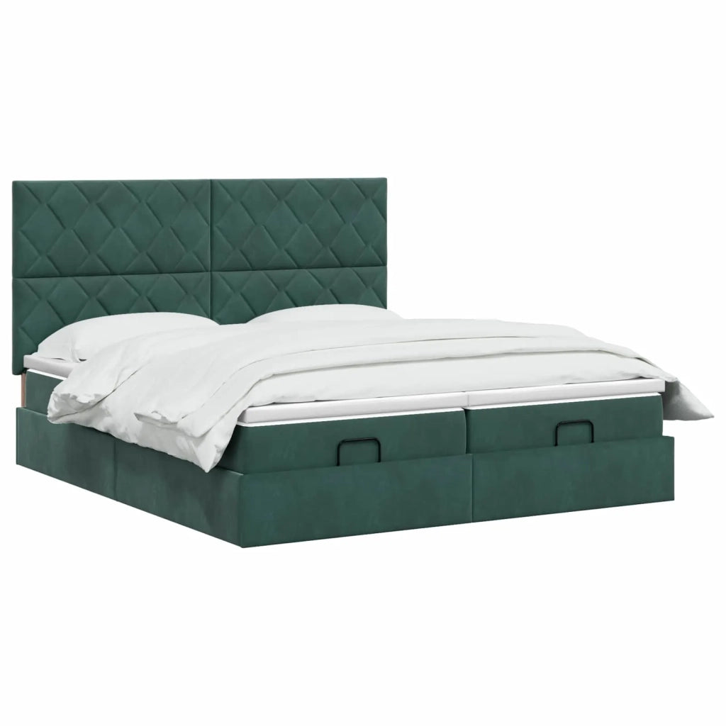 Letto Ottomano con Materasso e LED Verde Scuro 200 x 200 cm 3458523