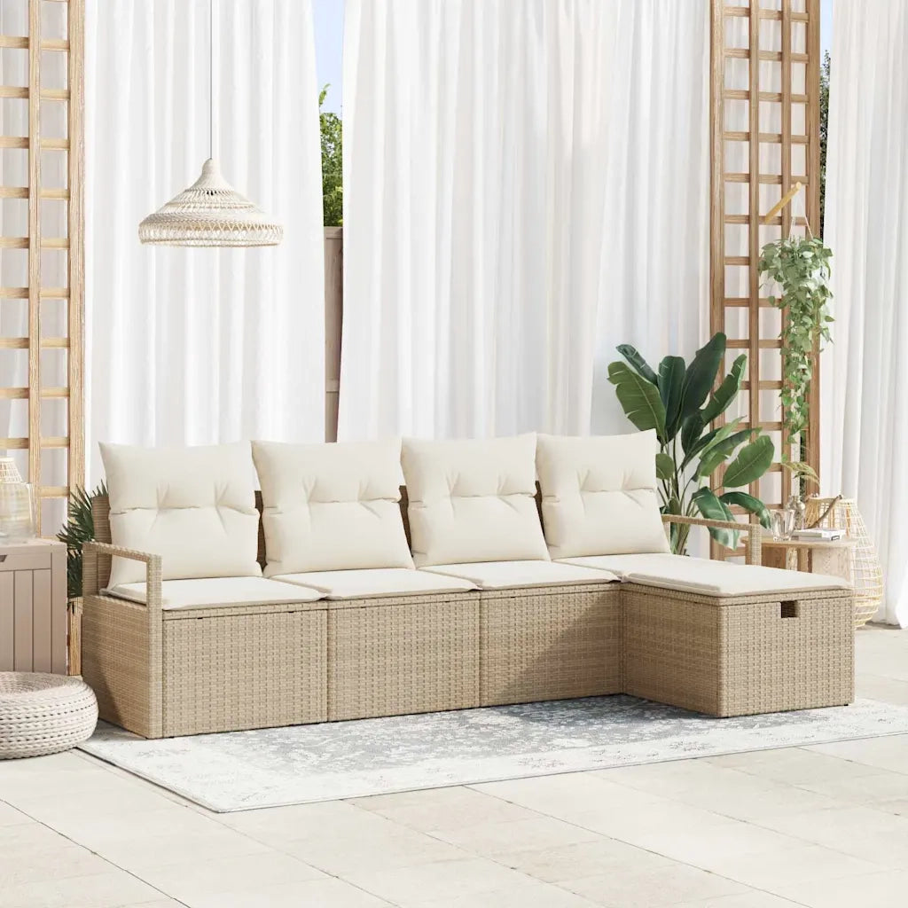 Set Divano da Giardino con cuscino 5 pcs Beige Poly Rattan 3360492