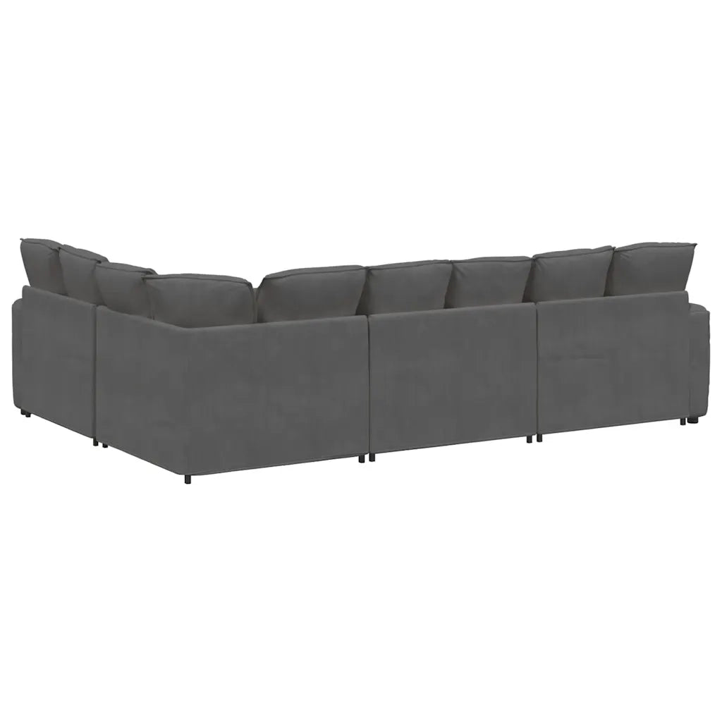 Divano Modulare con Cuscini in Tessuto a Coste Grigio Scuro 3321168