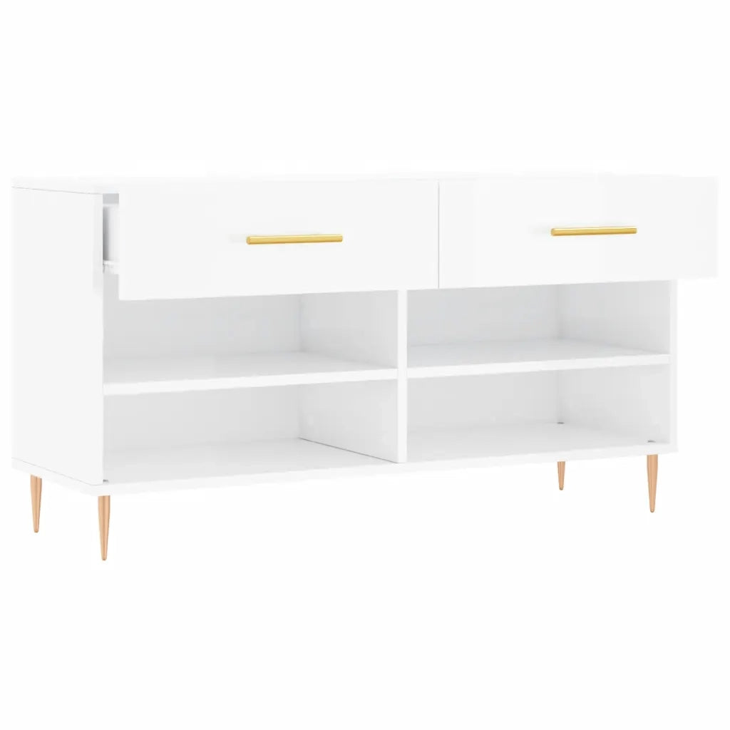 Panca Porta Scarpe-Sgabello-Panca Scarpiera Bianco Lucido 102x35x55 cm Legno Multistrato 973818