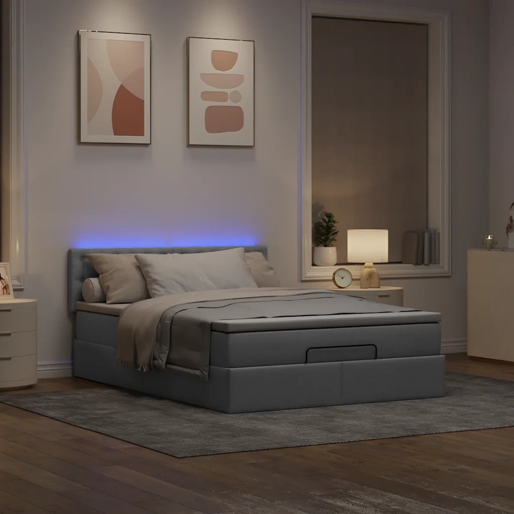 Pouf Letto con Materasso e LED Grigio Chiaro 140x190 cm 3312471