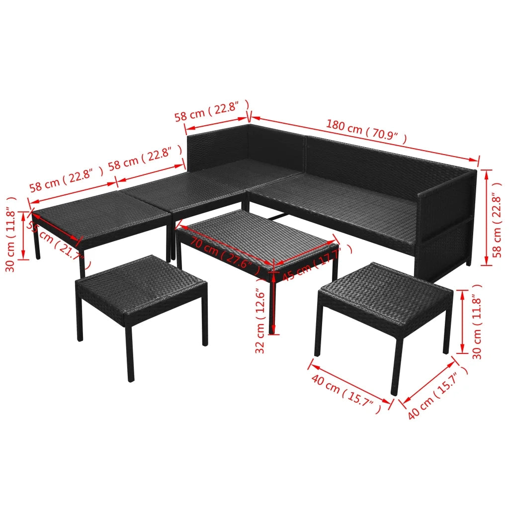 Set Divani da Giardino 6 pz | Set Salotto da Giardino con Cuscini in Polyrattan Nero