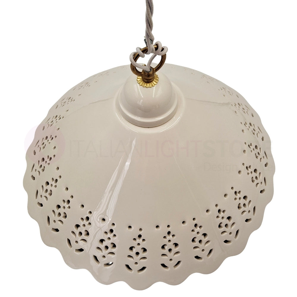 VOLTERRA Lampadario a Sospensione Ø40 in Ceramica Bianca Traforata