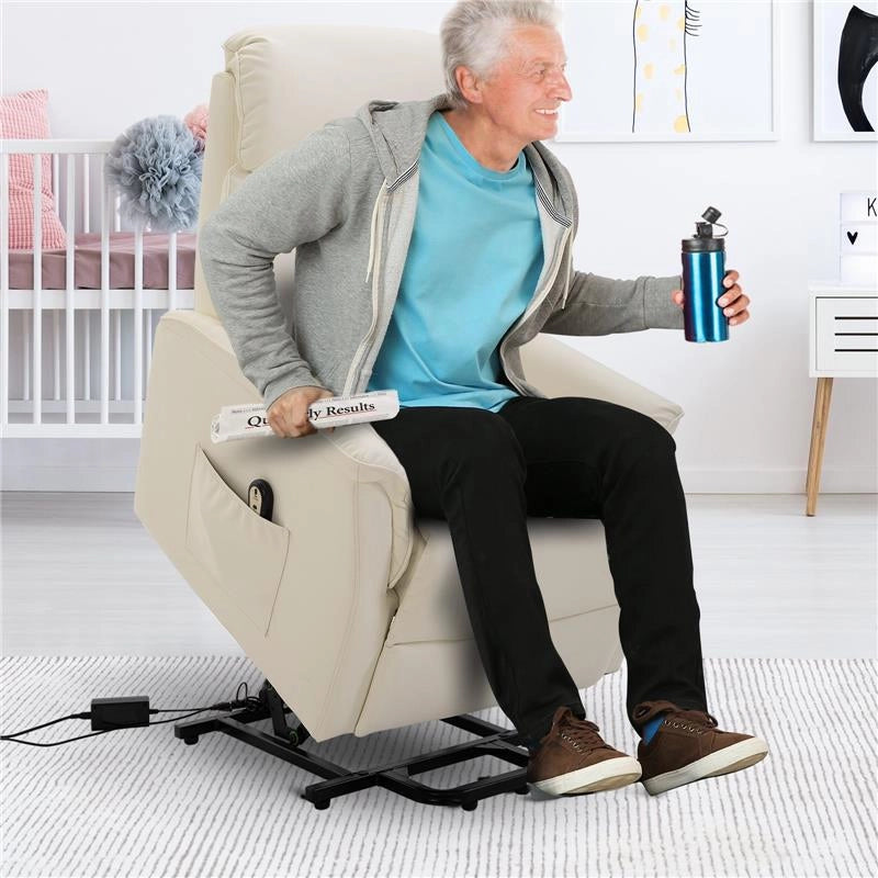 POLTRONA RELAX RECLINABILE CON TELECOMANDO E POGGIAPIEDI COLORE CREMA