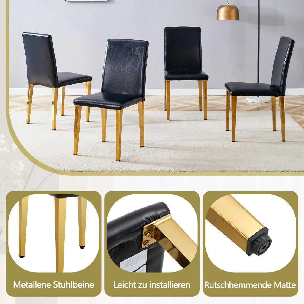 SEDIA DA PRANZO Set da 4 pezzi 90 cm Nero/Oro in PU e metallo