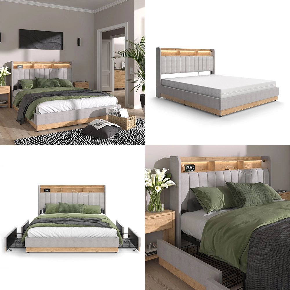 Vitalispa Letto imbottito Grigio 160x200 cm con materasso