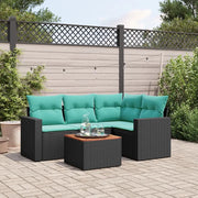 Set Divani da Giardino 5 pz con Cuscini Nero in Polyrattan