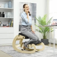 Sedia Inginocchiatoio con Movimento a Dondolo, in Tessuto Effetto Lino e Legno di Betulla, Nero