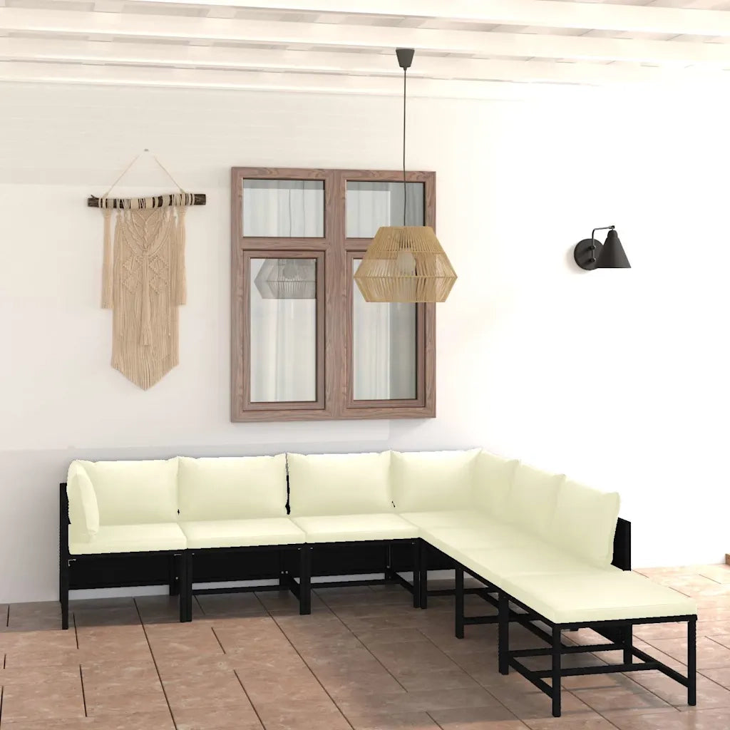 Set Divani da Giardino 7 pz | Set Salotto da Giardino con Cuscini in Polyrattan Nero