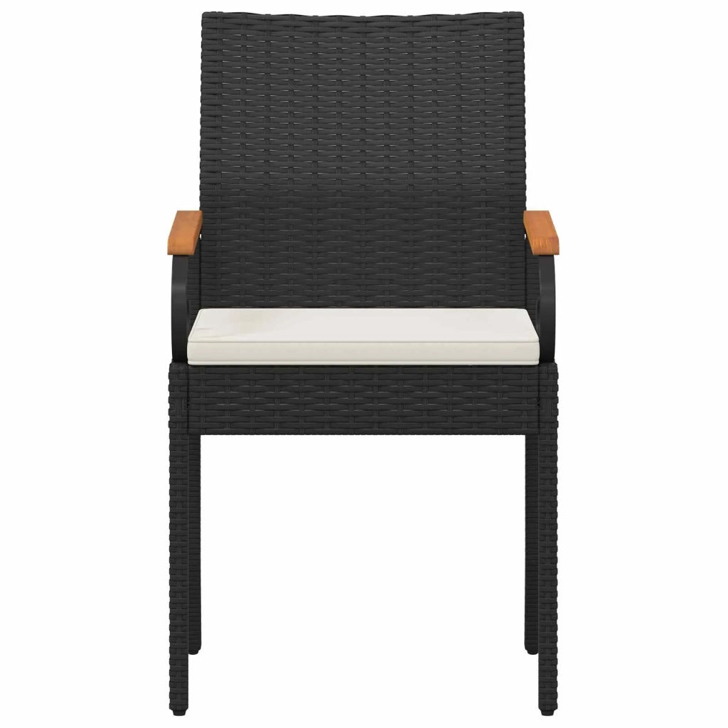 Sedie da giardino 4 pcs Nero e Bianco Crema Polyrattan e acacia 42025885