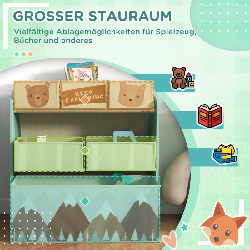 LIBRERIA per bambini 63x30x66 cm Verde in legno con 6 scomparti
