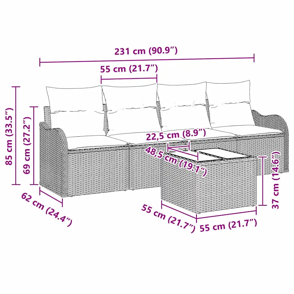 Set Divano da Giardino-Sofa da Giardino-Divanetto da esterno Nero polyrattan 669658