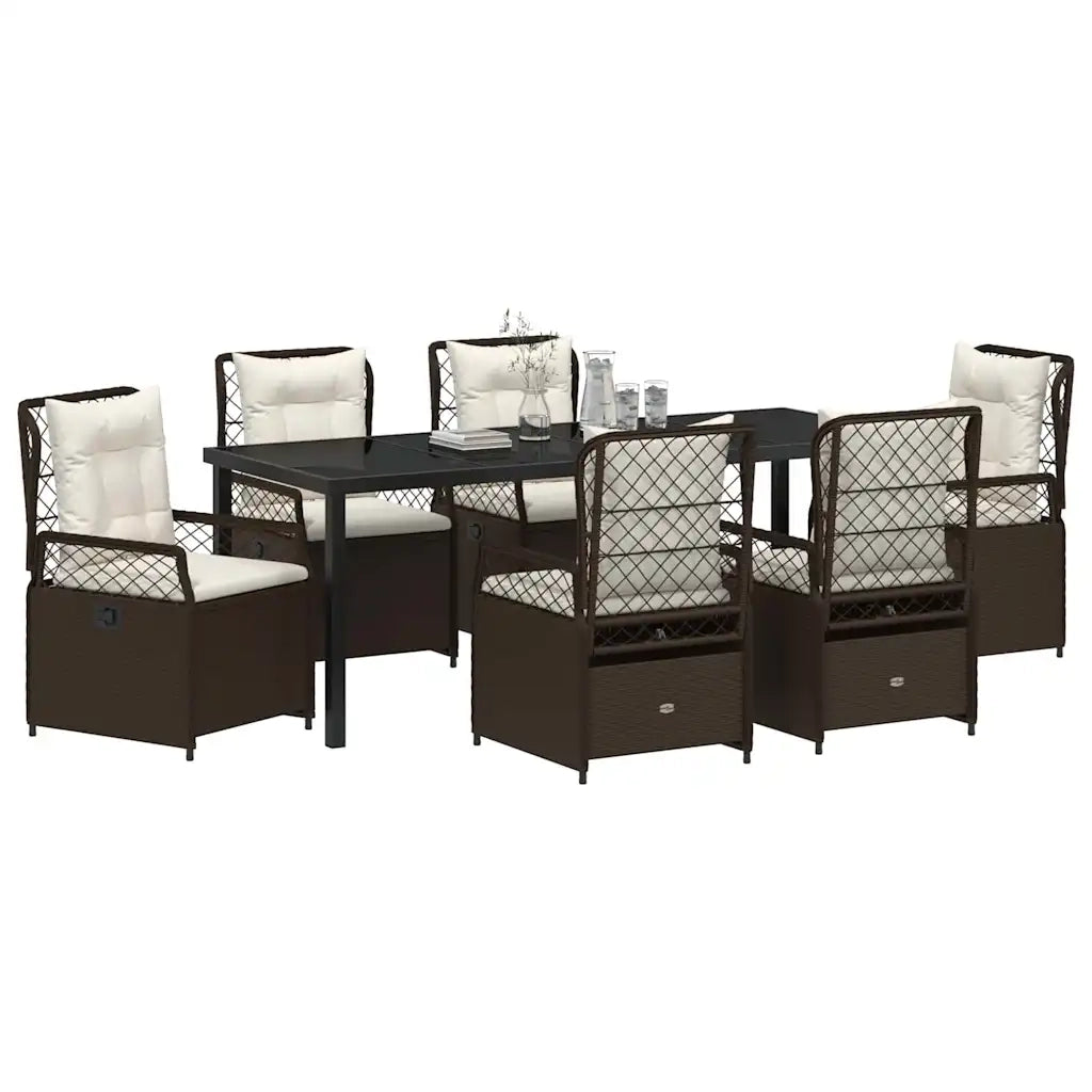 Set da Pranzo per Giardino 7 pcs Marrone polyrattan 3380993