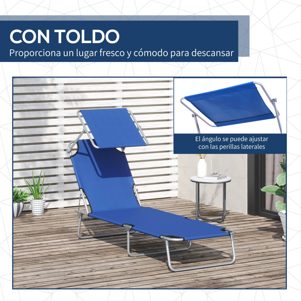 Sdraio Pieghevole con Tettoia e Schienale Regolabile per Giardino Terrazza ¨C Minimal ¨C 187x58x36cm Blu