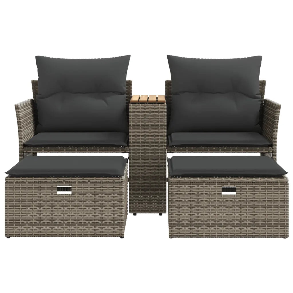 Divano da Giardino 2 Posti con Sgabelli Grigio in Polyrattan 365804