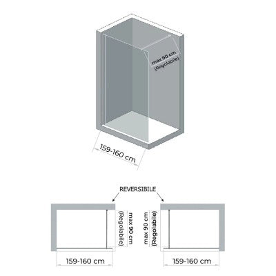 Doccia Walk-In 160 cm trasparente 6 mm profilo cromo H 200 cm Klug