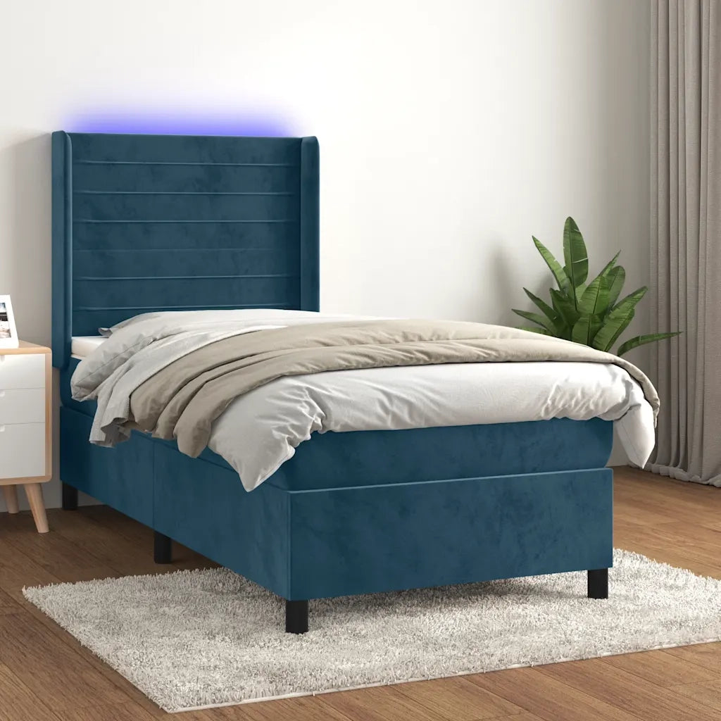 Letto a Molle con Materasso e LED Blu Scuro 100x200 cm 3139611
