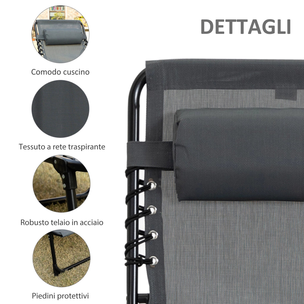 Sdraio da Giardino Pieghevole con Schienale Reclinabile su 5 Posizioni e Cuscino. 185x58x30cm. Grigio