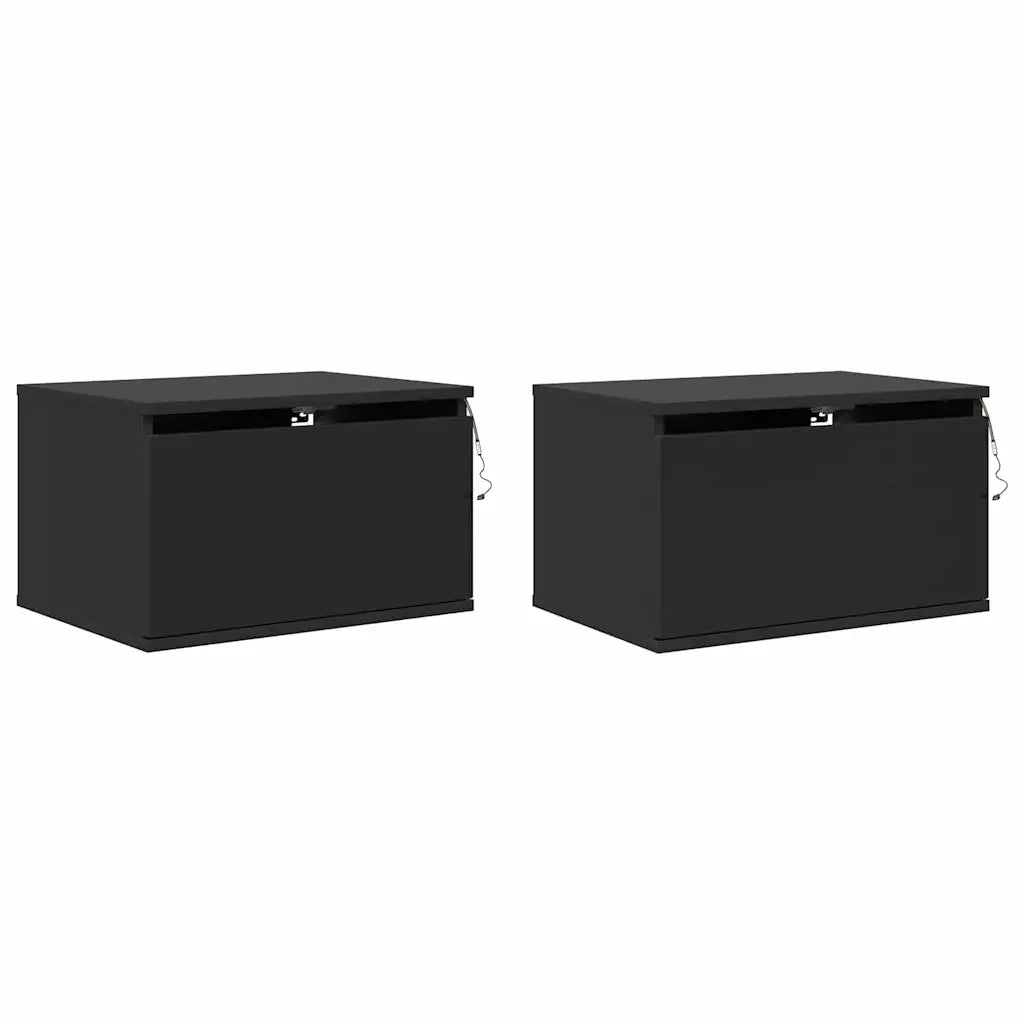 Set di 2 Comodini | Armadio da Notte | Mobiletto da notte a Parete con Luci LED Neri
