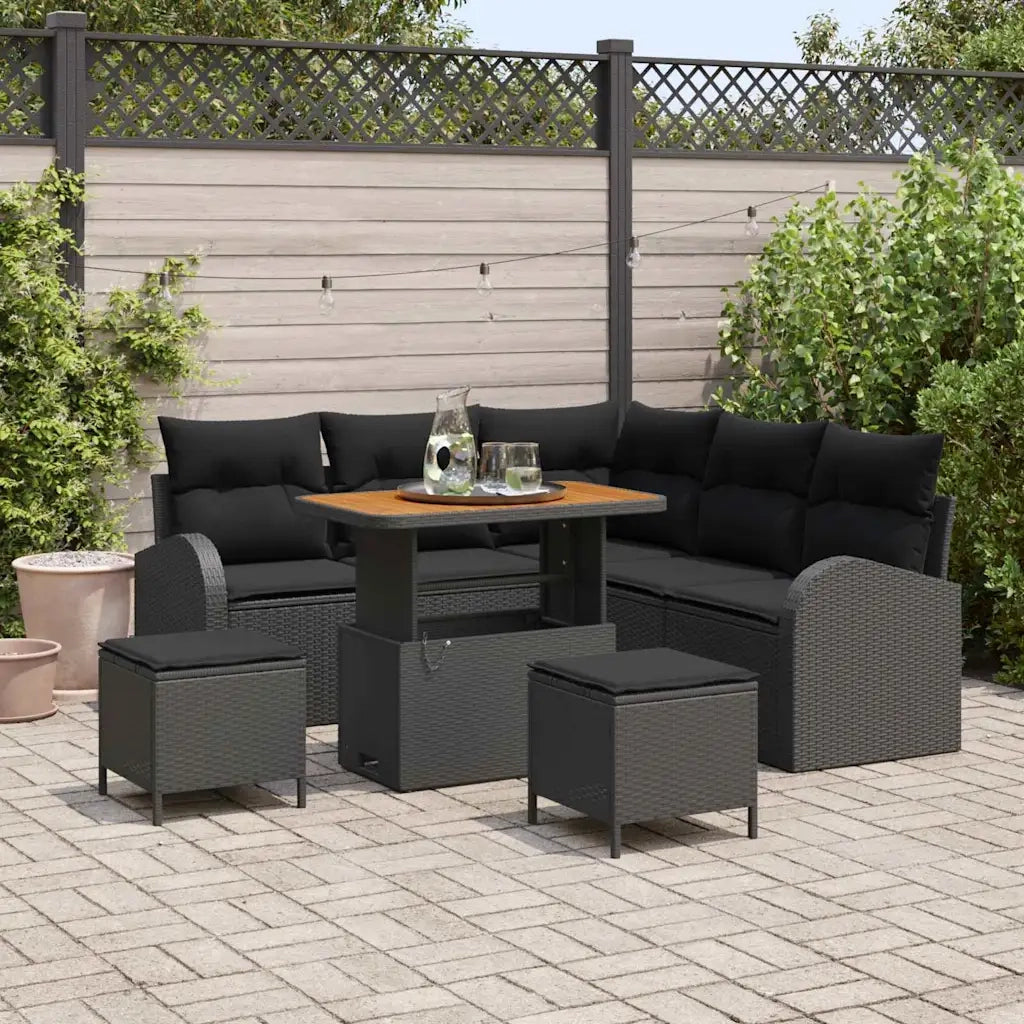 Set Divano da Giardino con cuscino 8 pcs Nero polyrattan 3362394
