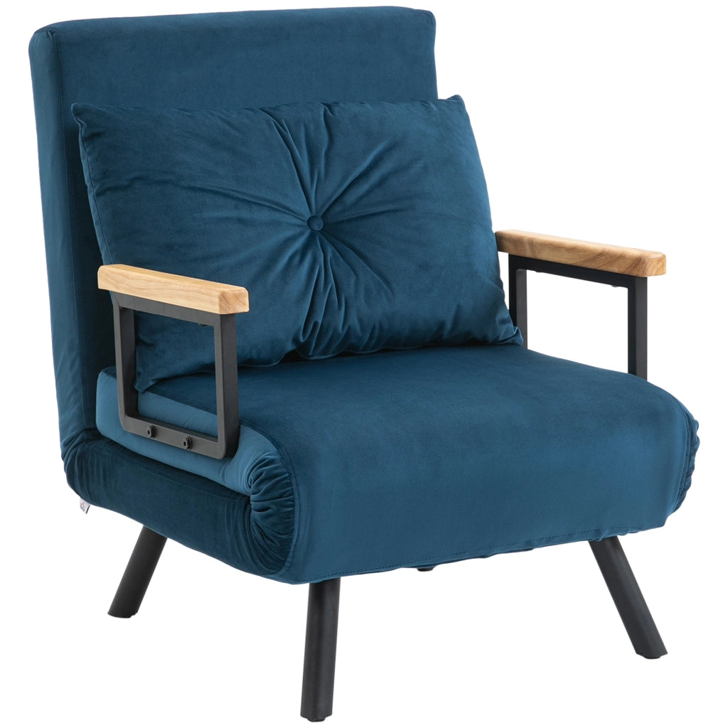 Divano letto 1 posto ¨C zephmum ¨C blu, velluto, legno
