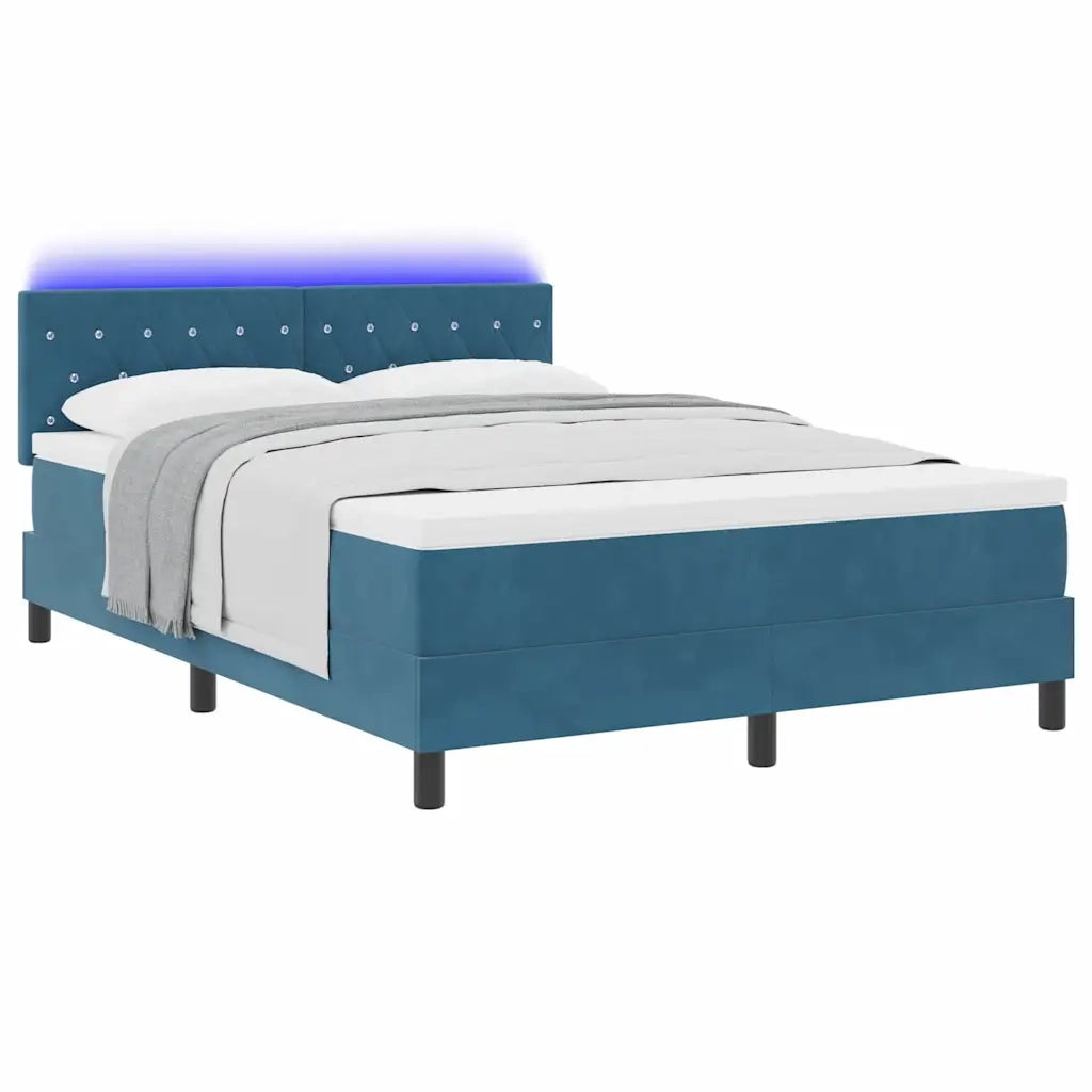 Letto a Sorgente LED con led Blu Scuro 140 x 190 cm Velluto 3342588