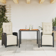 Set da Pranzo da Giardino 3 pz con Cuscini Nero in Polyrattan