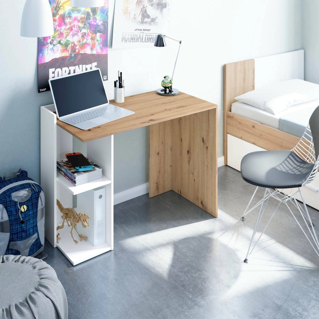 Ablibla, Scrivania 3 Ripiani, 100x52x78h cm Bianco