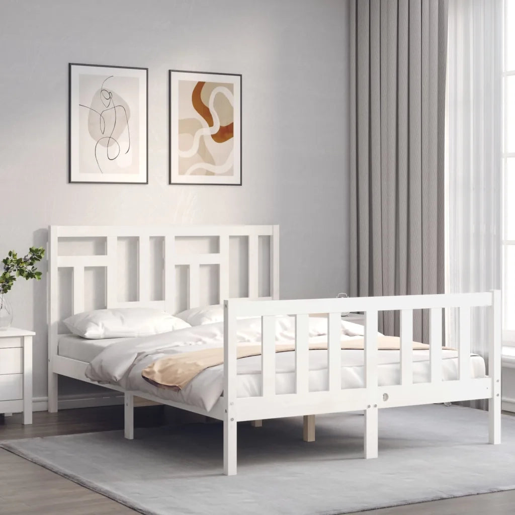 Letto senza Materasso-Struttura Letto Bianco 140x190 cm Legno Massello di Pino 475548