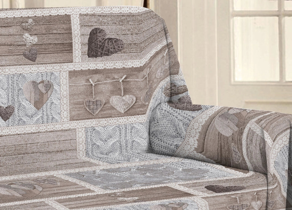 Telo Arredo Multiuso Linea Pensieri Delicati In 100% Cotone Disegno Shabby Love - Singolo - Beige