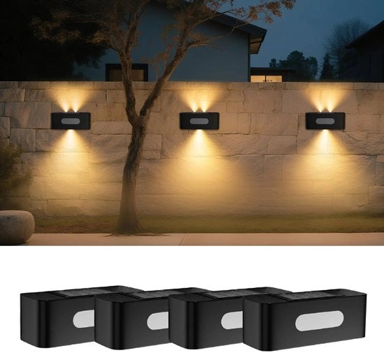 Illuminazione solare per cortile interno, impermeabile, adatta per parcheggi/atri/porte d'ingresso/ cancelli/scali/ cancelletti/carport. Installazione semplice. (4 lampade per confezione).