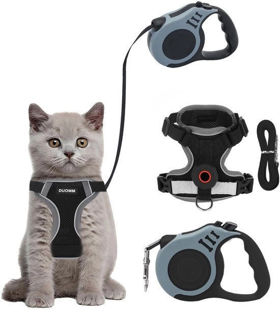 Catena di sicurezza per gatti in nylon 5m/16,4ft - vestibilità flessibile - mesh respirabile - riflettente - chiusura sicura