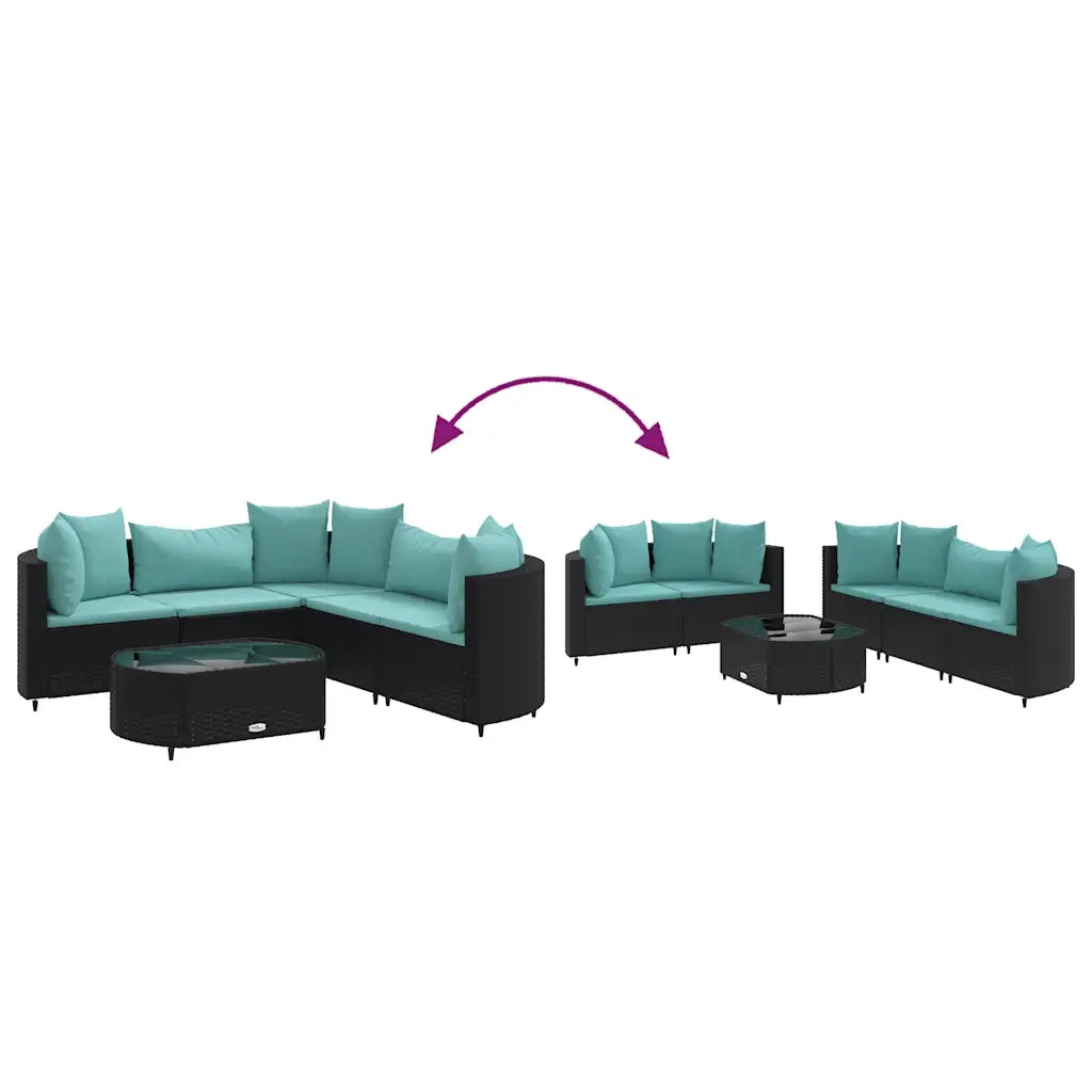 Set Divano da Giardino 6 pz con Cuscini Nero in Polyrattan 3308396