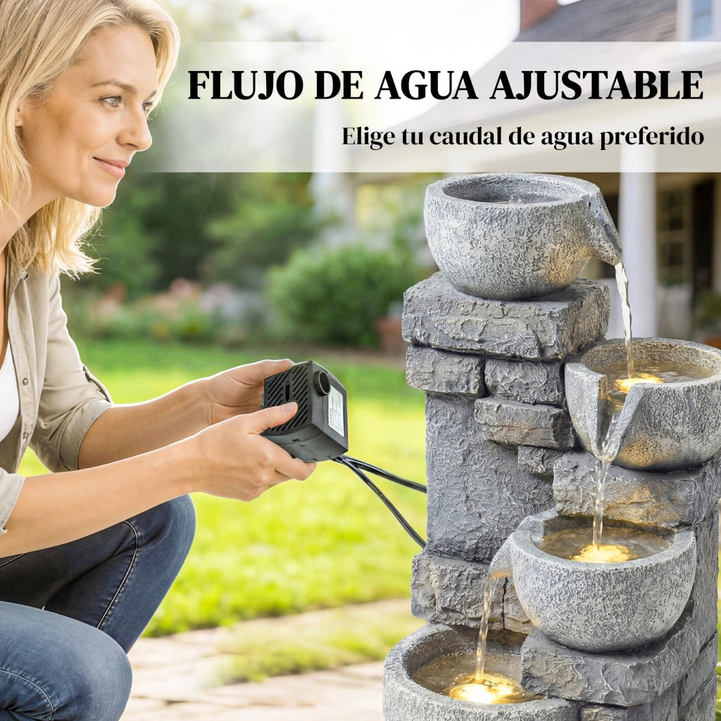 Fontana da giardino a 4 livelli con illuminazione LED e pompa ¨C Minimal ¨C Grigio