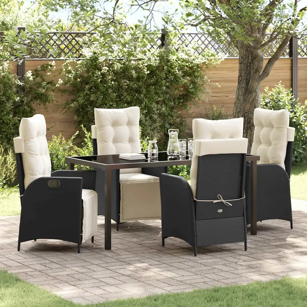 Set da Pranzo per Giardino con cuscino 5 pcs Nero polyrattan