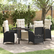 Set da Pranzo per Giardino con cuscino 5 pcs Nero polyrattan