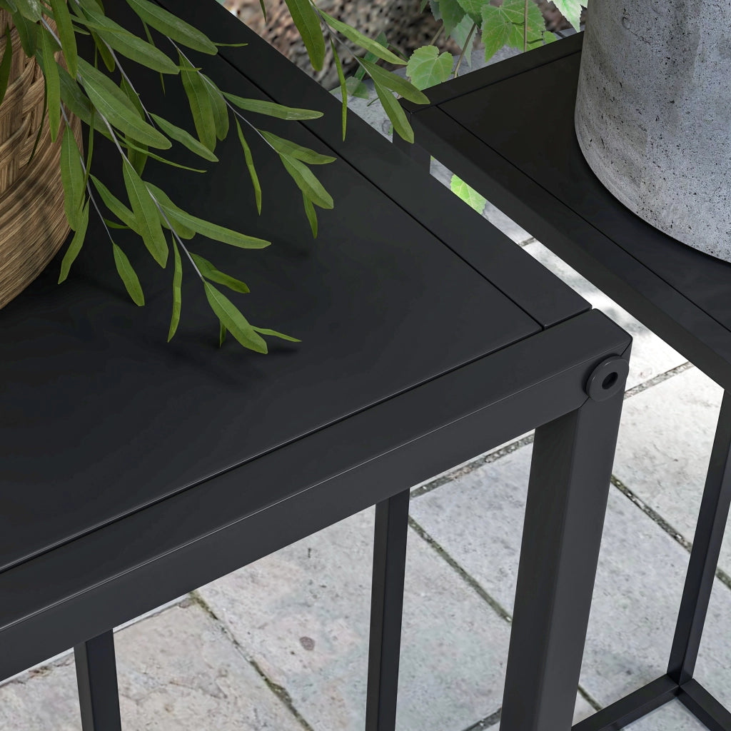 Set di 2 supporti per piante, sgabelli per piante con gambe in acciaio, design scandinavo, supporti per fiori da giardino e balcone, neri