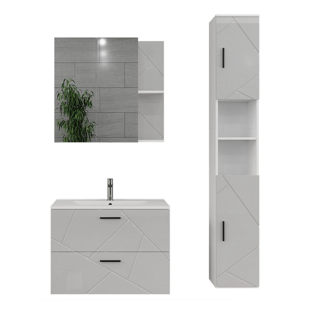 Vicco Set di mobili da bagno Bianco/bianco lucido 4 parti
