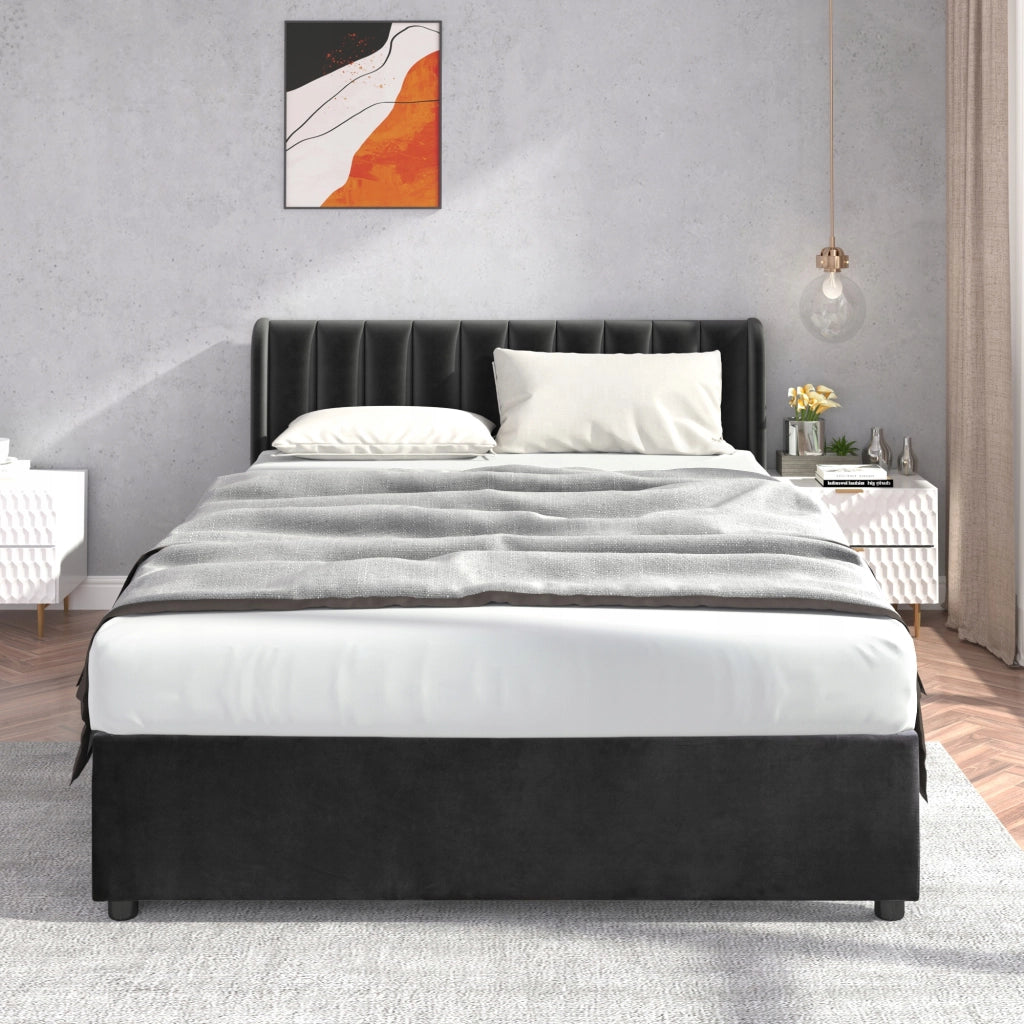 Letto imbottito 140x200 - Xylo - Velluto con 2 cassetti