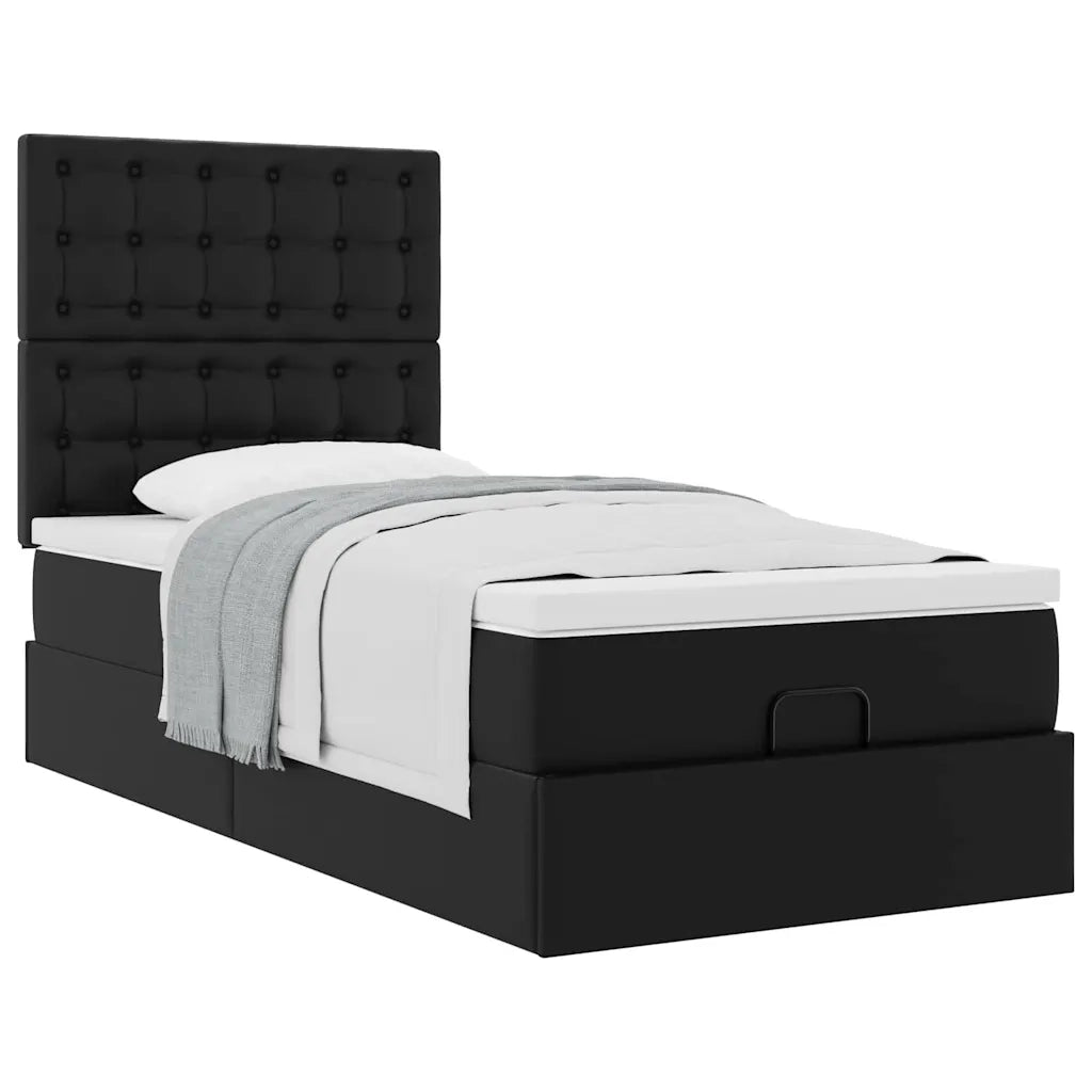Letto Pouf con Materasso Nero 90x200 cm Similpelle 3312981