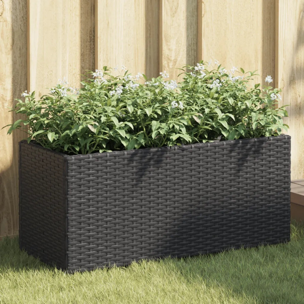 Fioriera da Giardino con 2 Vasi Nera 72x30x32 cm in Polyrattan 366422