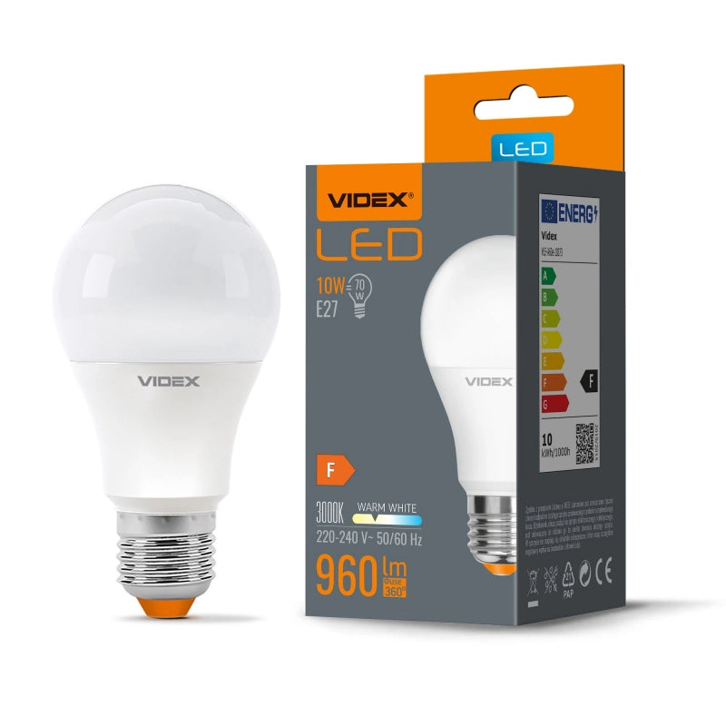 Lampadina LED A60 E27 10W 3000K calda 960lm Videx