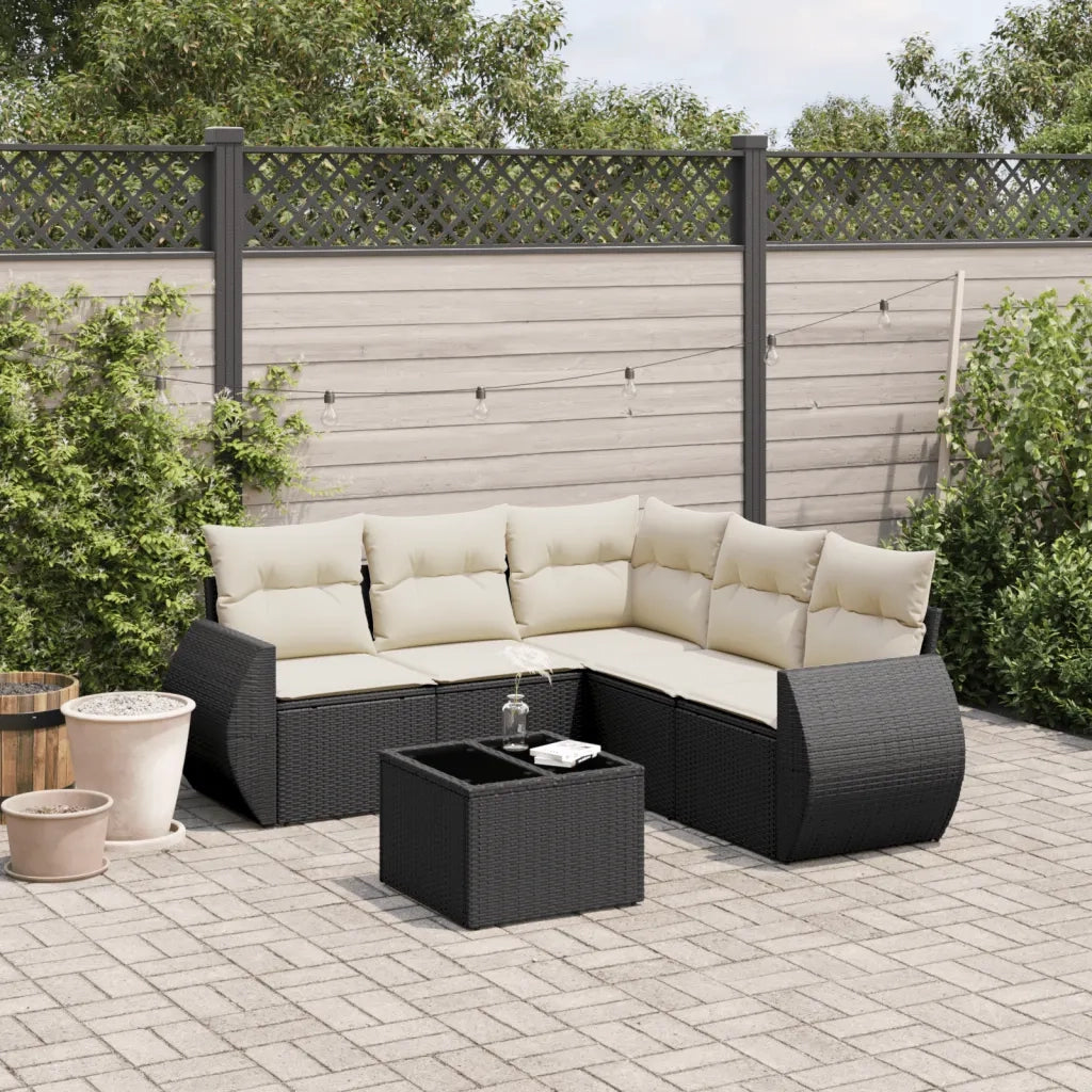 Set Divano da Giardino 6 pz con Cuscini Nero in Polyrattan