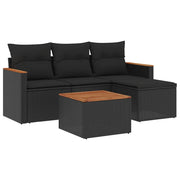 Set Divani da Giardino 5 pz | Set Salotto da Giardino con Cuscini in Polyrattan Nero