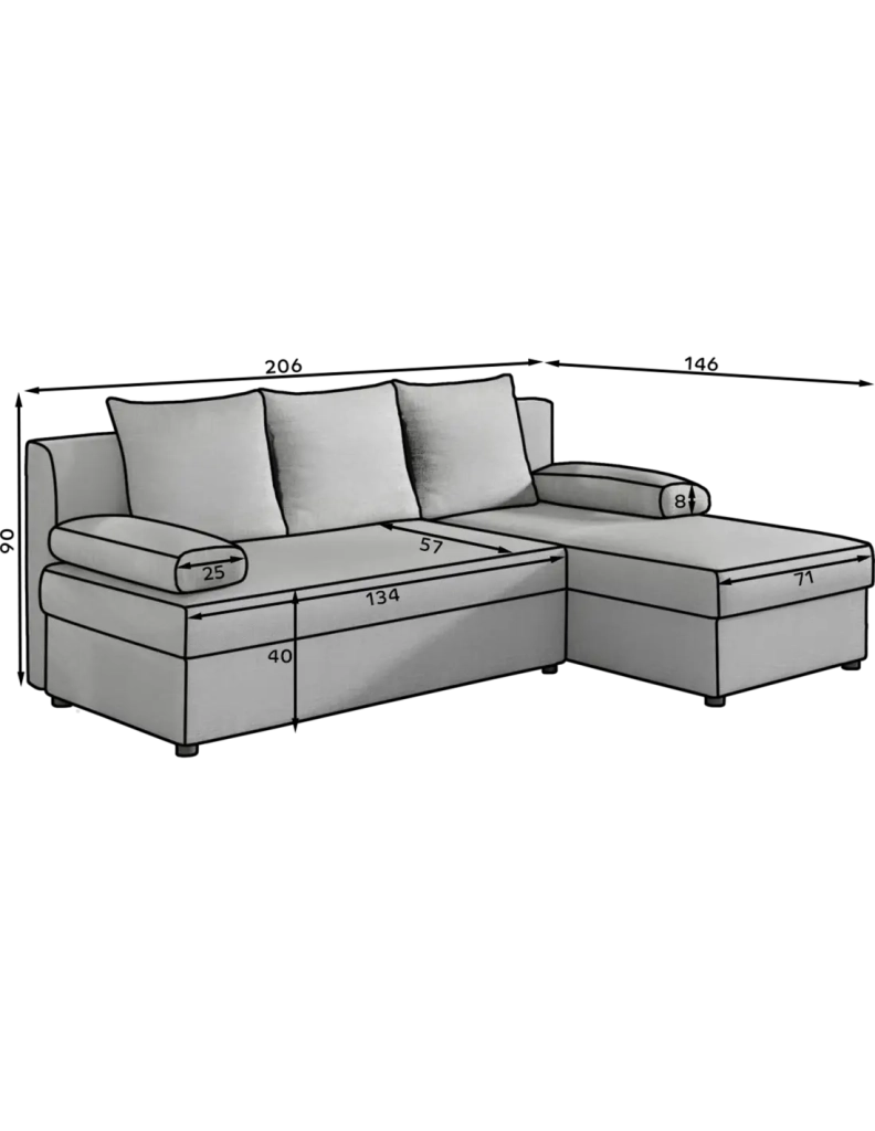 Divano angolare Beige 3 posti convertibile compatto 206x90x146cm GINA