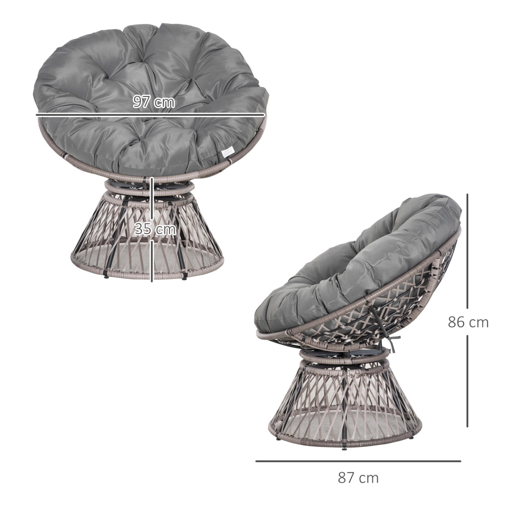 Poltrona da giardino girevole con cuscino ¨C Zephmum ¨C Grigio, 97x86 cm
