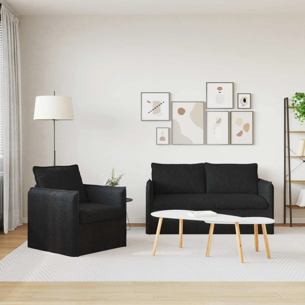 Divano 2 pcs Nero 196 x 82 x 85 cm Tessuto