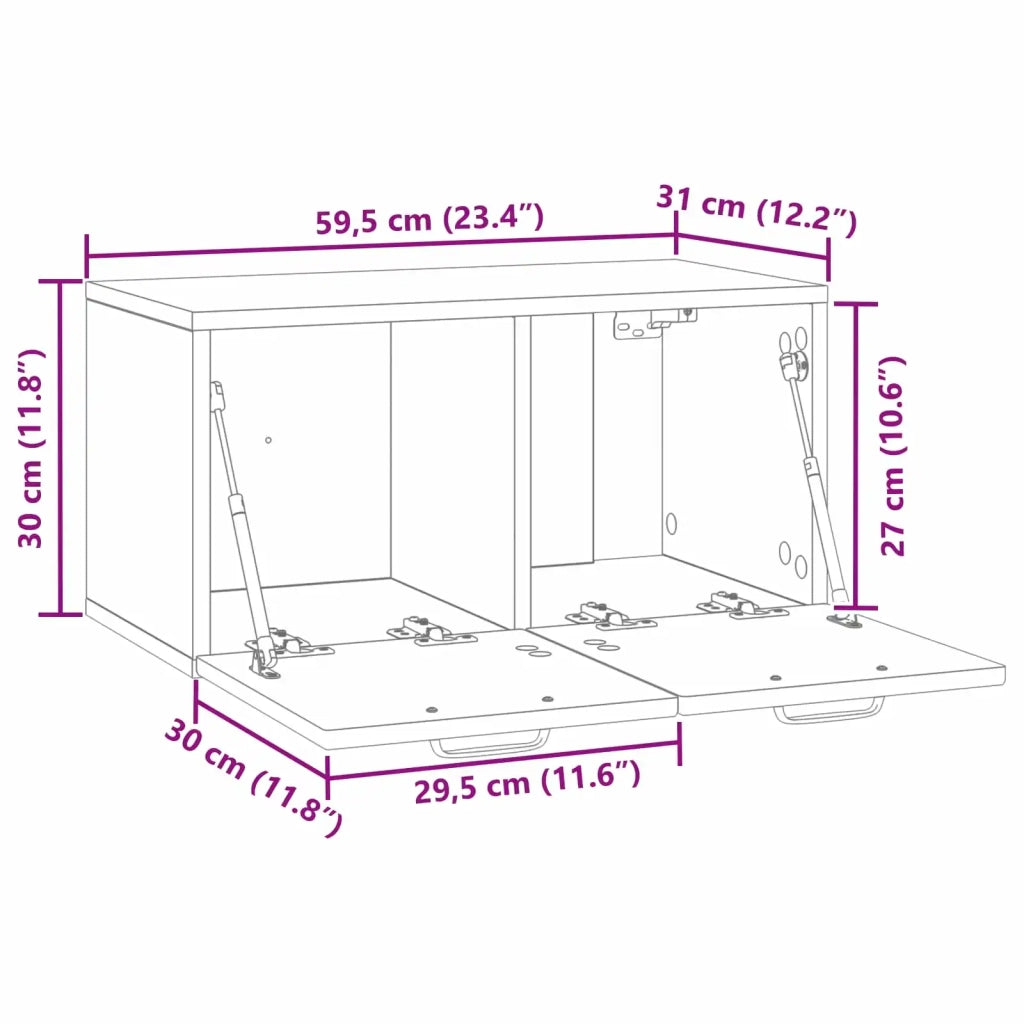 Mobile Porta TV da Muro-Credenza per TV sospesa Grigio Cemento 59,5 x 31 x 30 cm 939605