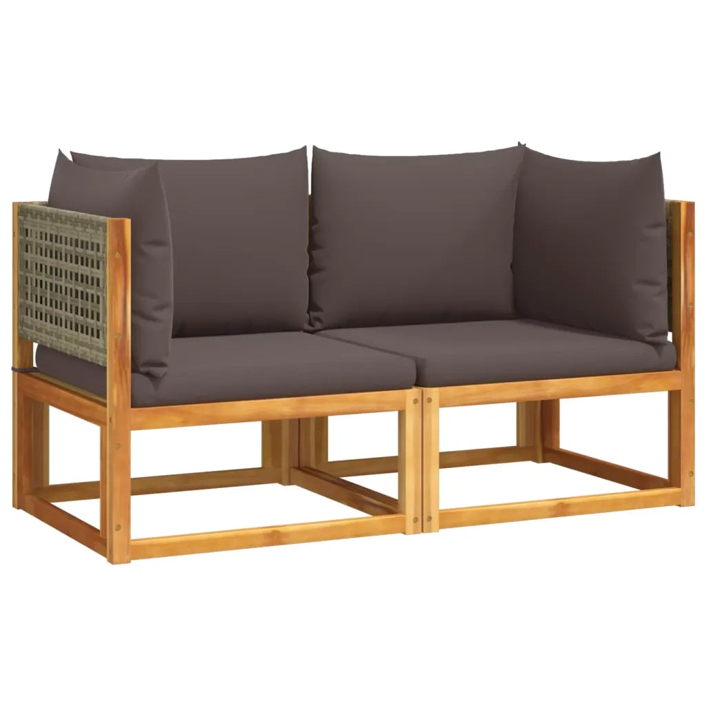 Divani da Giardino Angolari con Cuscini 2 pz in Legno di Acacia e Rattan 3278899
