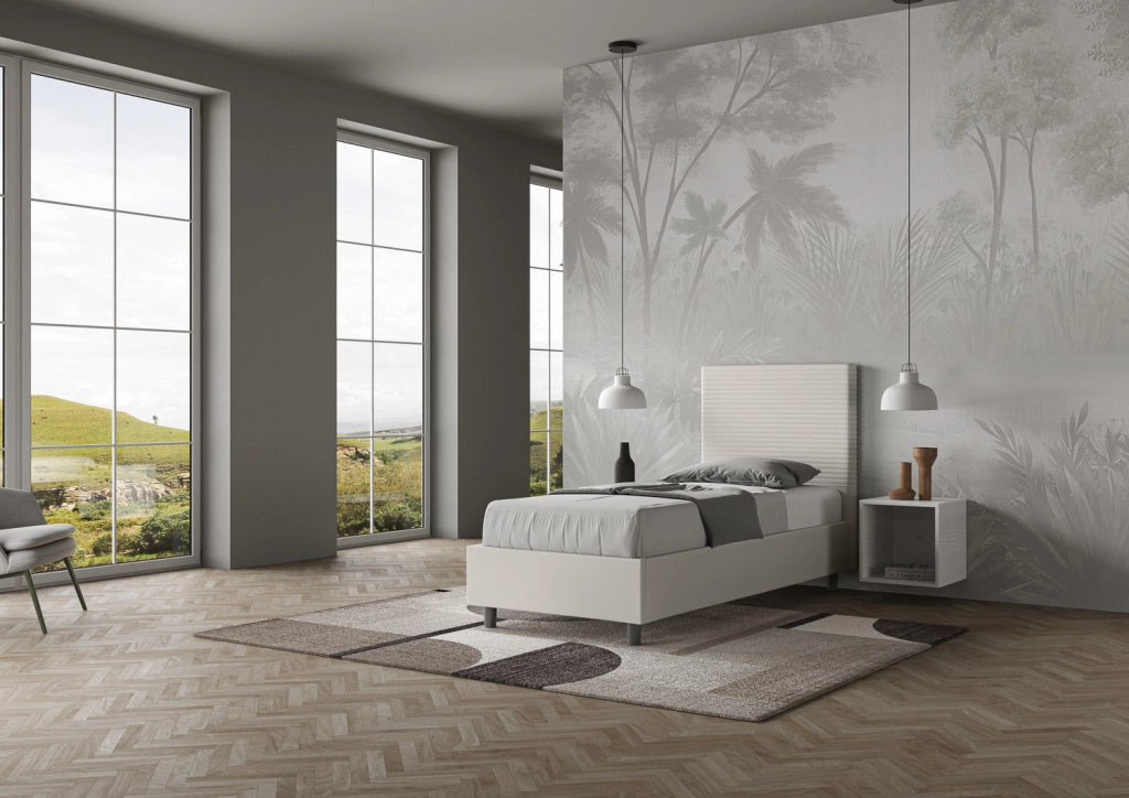 BS COM Letto singolo senza rete imbottito 80x200 similpelle bianco